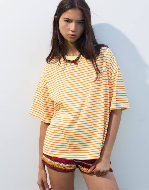 Pull&Bear Striped t-shirt in light yellow - view 1