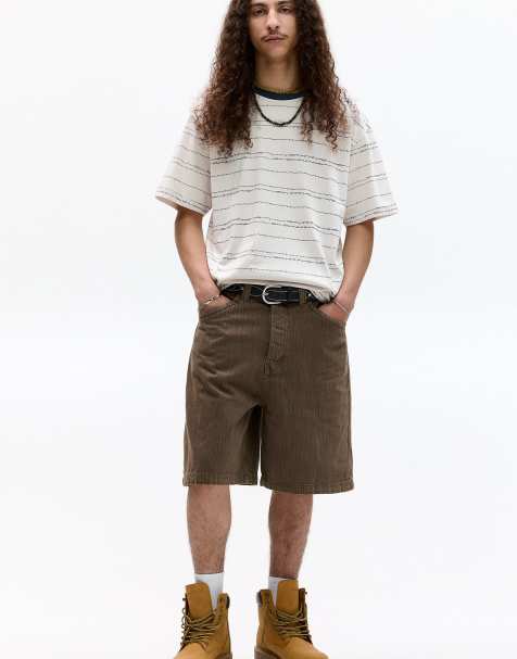 Pull&Bear striped t-shirt with contrast neckline in off white - view 1