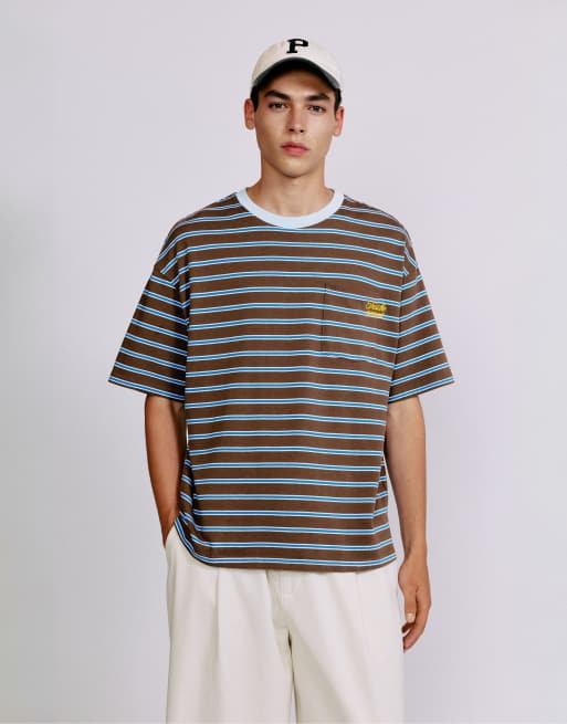 Pull&Bear Striped t-shirt with text in brown, 2 of 7