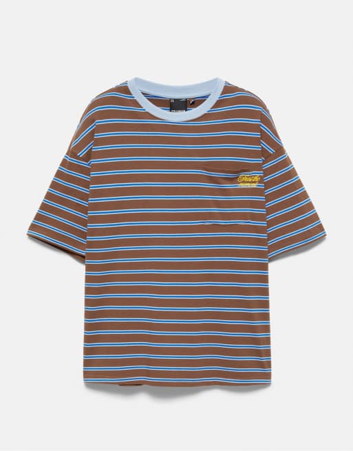 Pull&Bear Striped t-shirt with text in brown, 6 of 7
