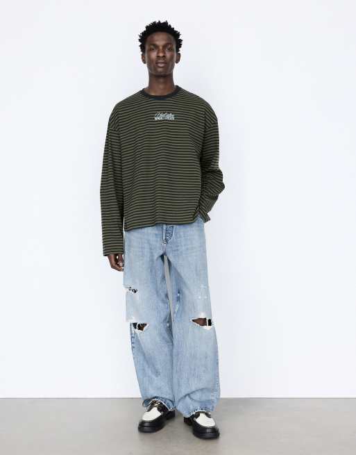 Pull&Bear Striped t-shirt with text in navy, 4 of 7
