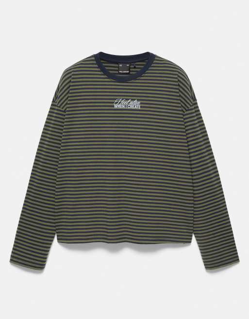 Pull&Bear Striped t-shirt with text in navy, 6 of 7