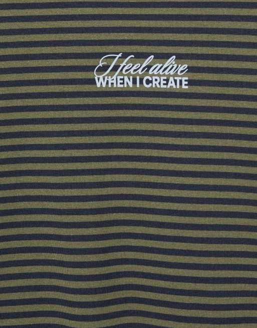 Pull&Bear Striped t-shirt with text in navy, 7 of 7