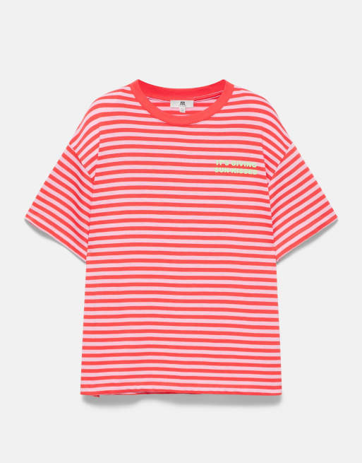 Pull&Bear Striped t-shirt with text in red, 6 of 7