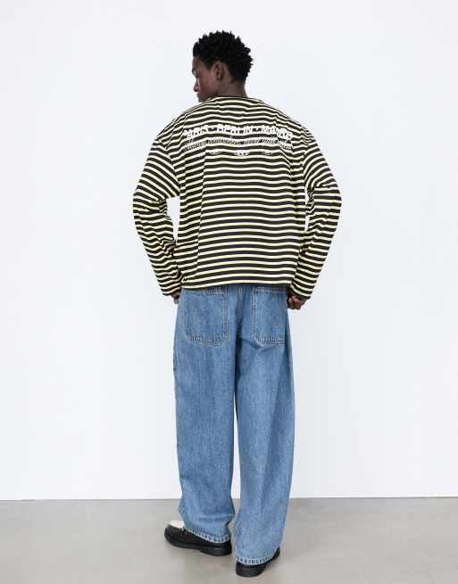 Pull&Bear Striped t-shirt with text in yellow, 2 of 7
