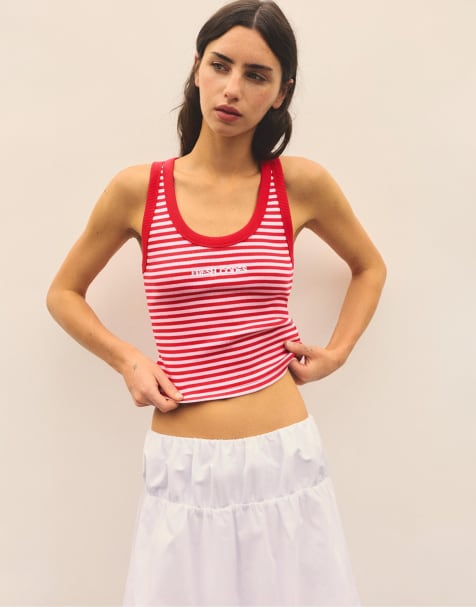 Pull&Bear Striped tank top in pale pink - view 1