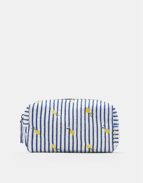 Pull&Bear Striped towel-effect toiletry bag in blue - view 1