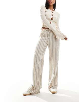 striped wide leg pants in ecru-White