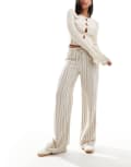 [Pull & Bear] Pull & Bear striped wide leg pants in ecru-White XL Ecru