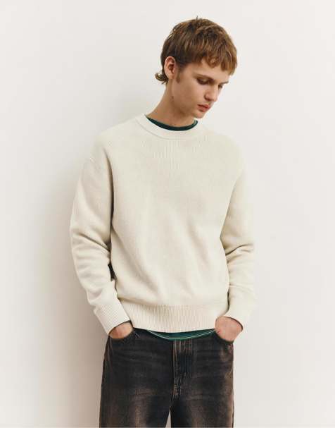 Pull&Bear Structured round neck sweater in off white - view 1