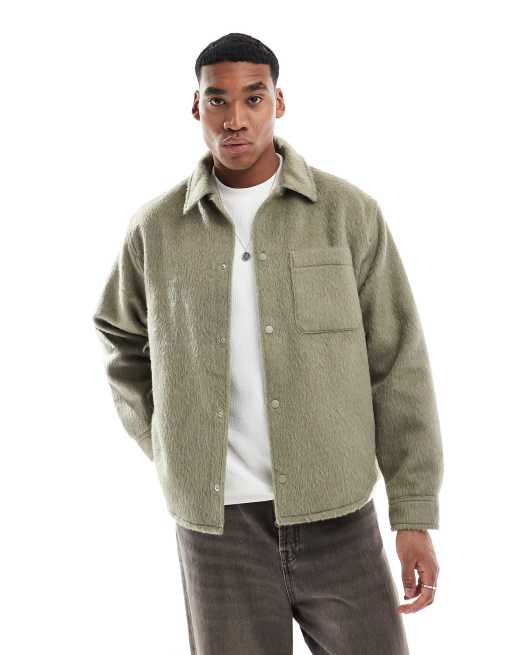Pull&Bear – Strukturierte Hemdjacke in Hellgrün