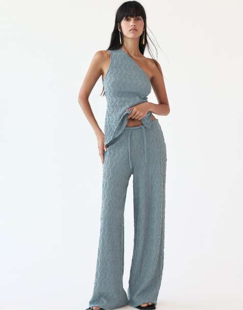 Pull&Bear – Strukturierte Hose in Graublau mit lockerem Schnitt - view 1