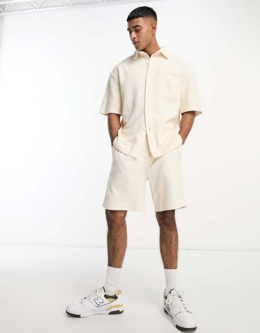 Pull&Bear – Strukturiertes Hemd in Steinbeige, Kombiteil