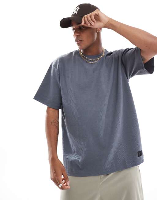 Pull&Bear – Strukturiertes T-Shirt in Blau