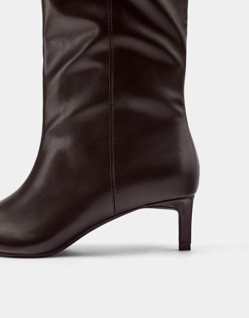 Pull&Bear Stud detail over the knee boots in brown, 3 of 4