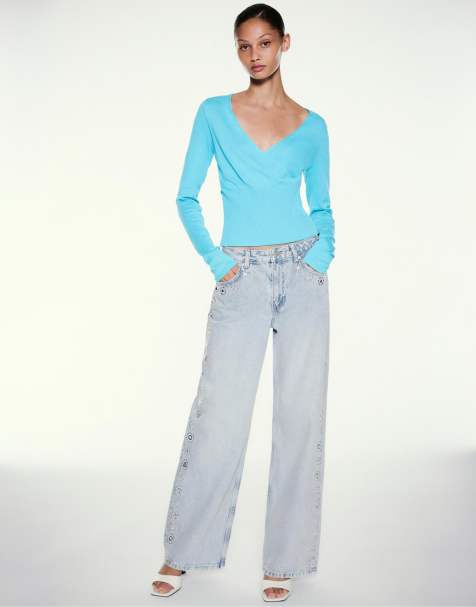 Pull&Bear Studded baggy jeans in pale blue - view 1