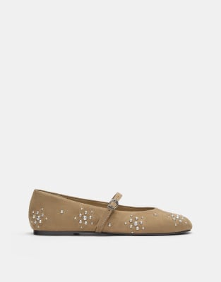 Pull&Bear Studded ballet flats in sand