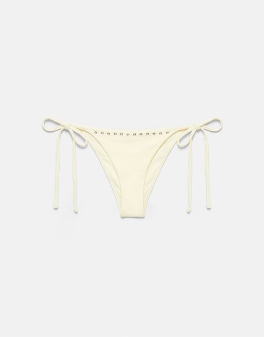 Pull&Bear Studded bikini bottoms in butter, 4 of 4