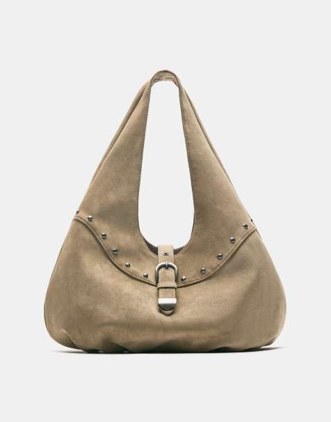 Pull&Bear Studded buckle tote bag in sand - view 1