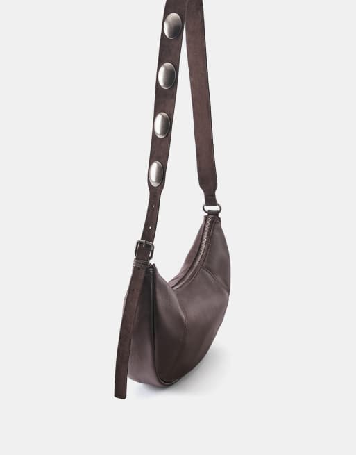 Pull&Bear Studded crossbody bag in brown, 2 of 5
