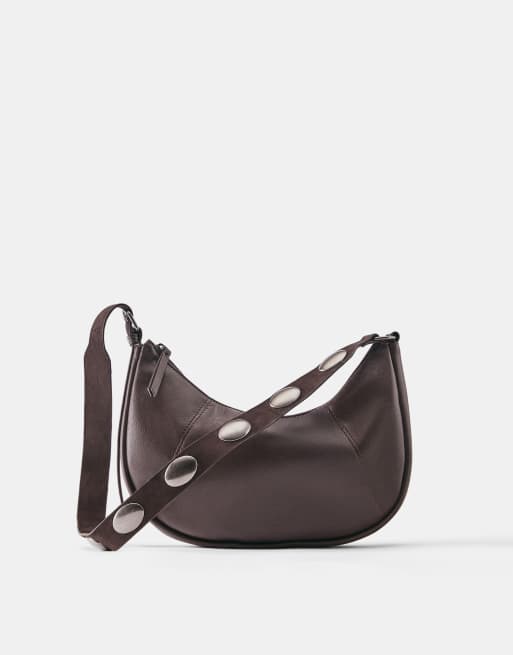 Pull&Bear Studded crossbody bag in brown, 4 of 5