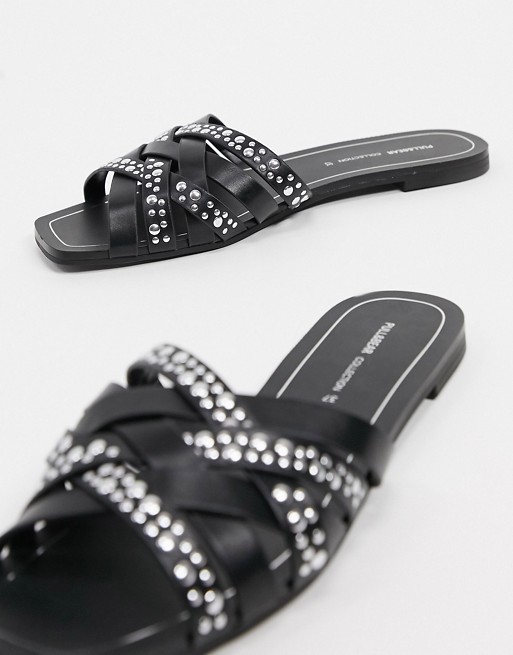 Pull&Bear studded flat sandals in black