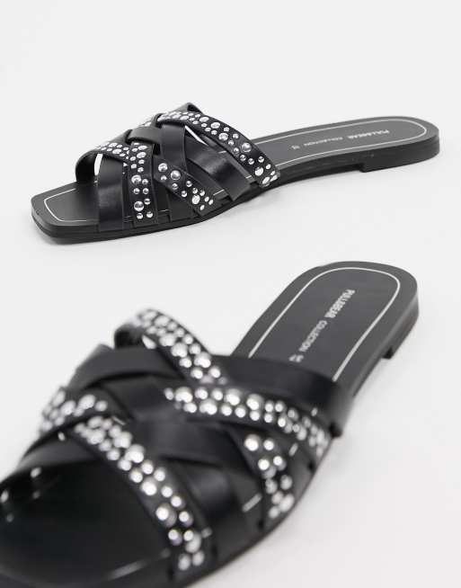 Pull&Bear studded flat sandals in black | ASOS