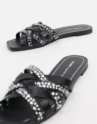 black studded slip on sandals