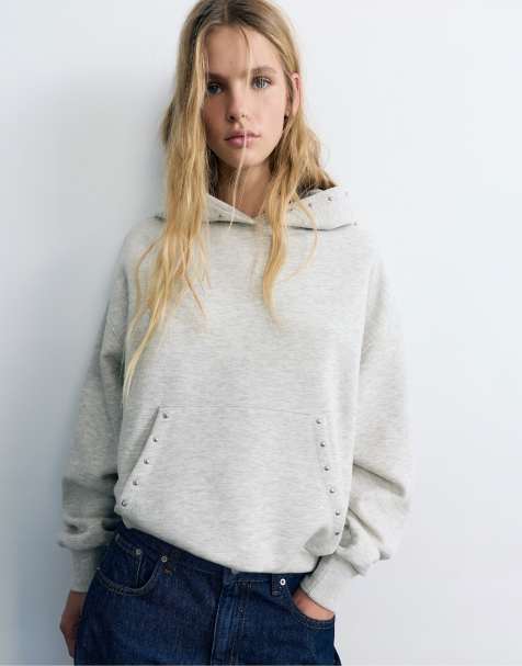 Pull&Bear Studded hoodie in grey marl - view 1