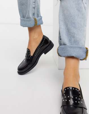 Pull & Bear Studded Loafers In Black