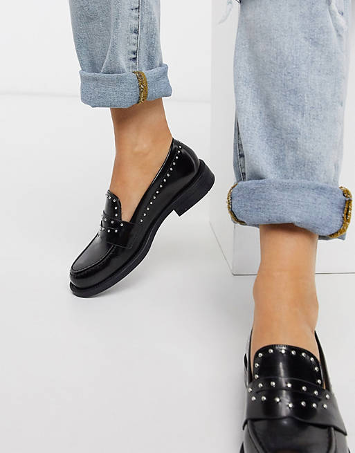Pull&Bear studded loafers in black