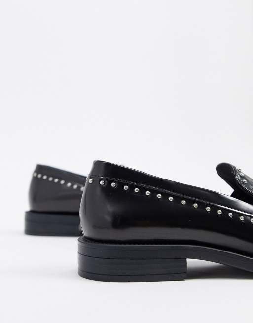 Pull Bear studded loafers in black