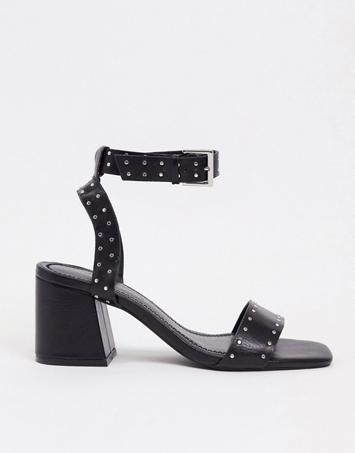 Pull&Bear studded mid sandals in black
