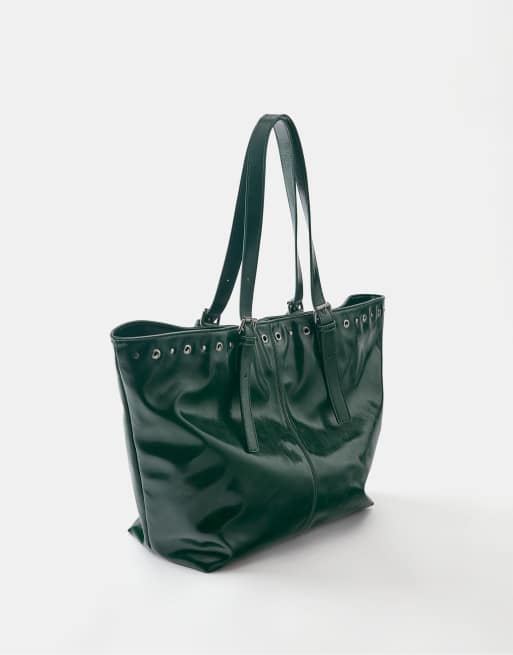 Pull&Bear Studded shopper bag in green, 2 of 4