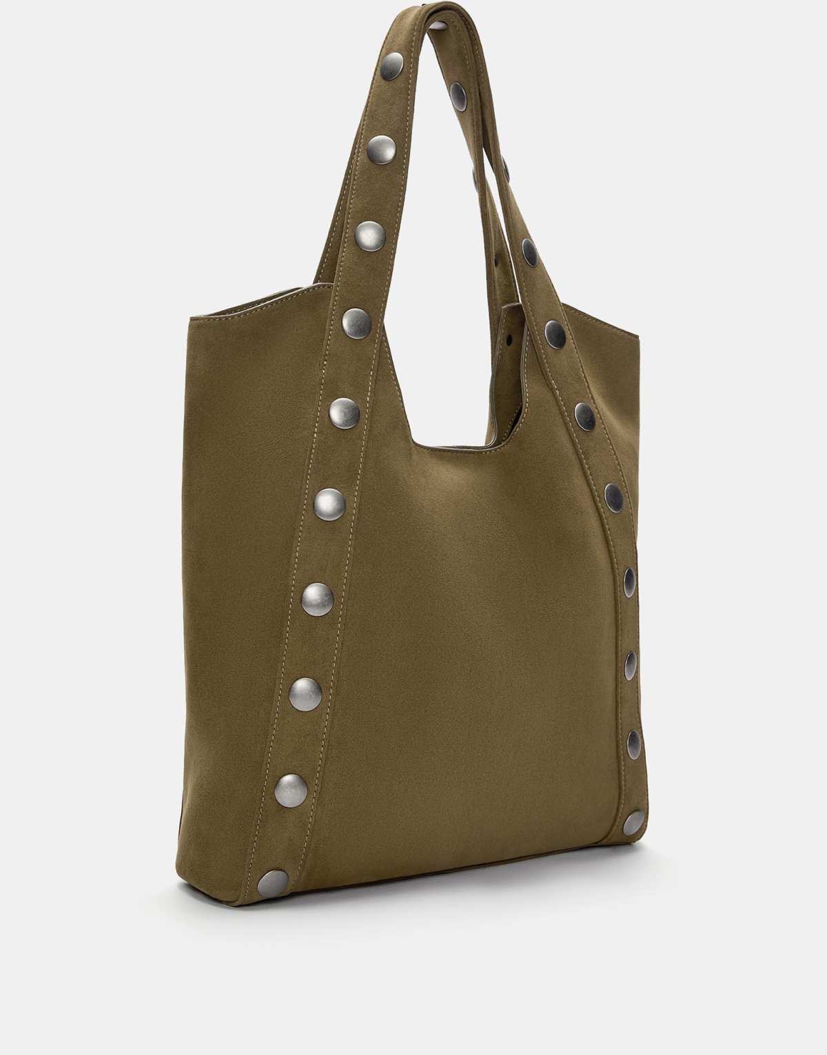 Pull&Bear studded shopper bag in khaki