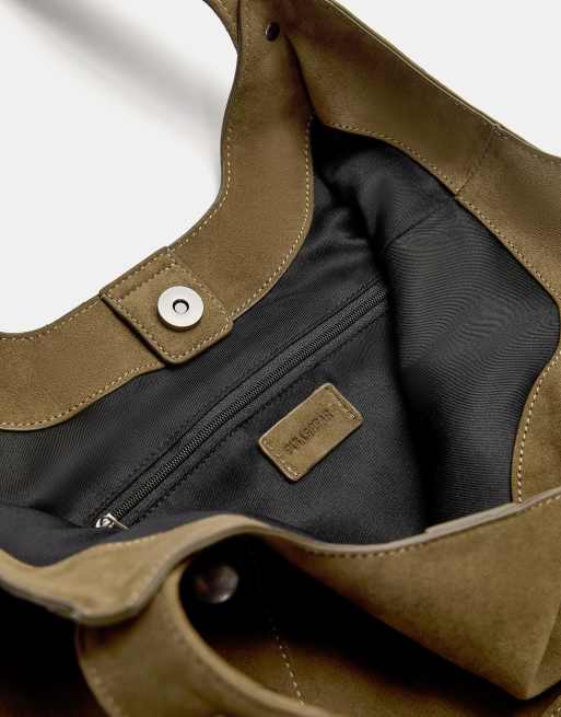 Pull&Bear studded shopper bag in khaki