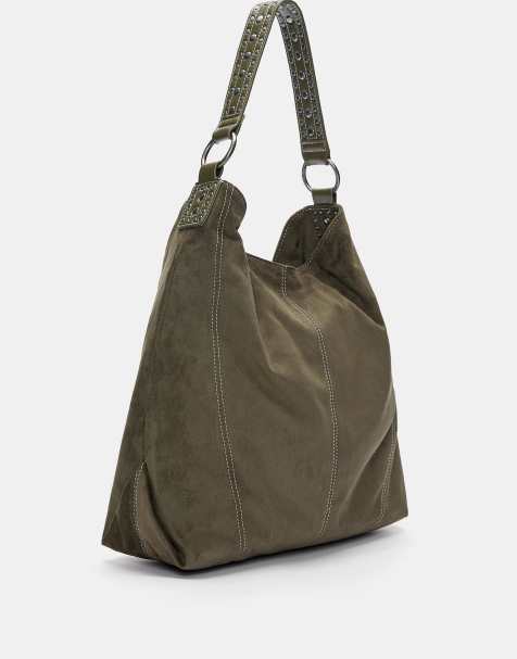 Pull&Bear Studded shopper bag in khaki - view 1