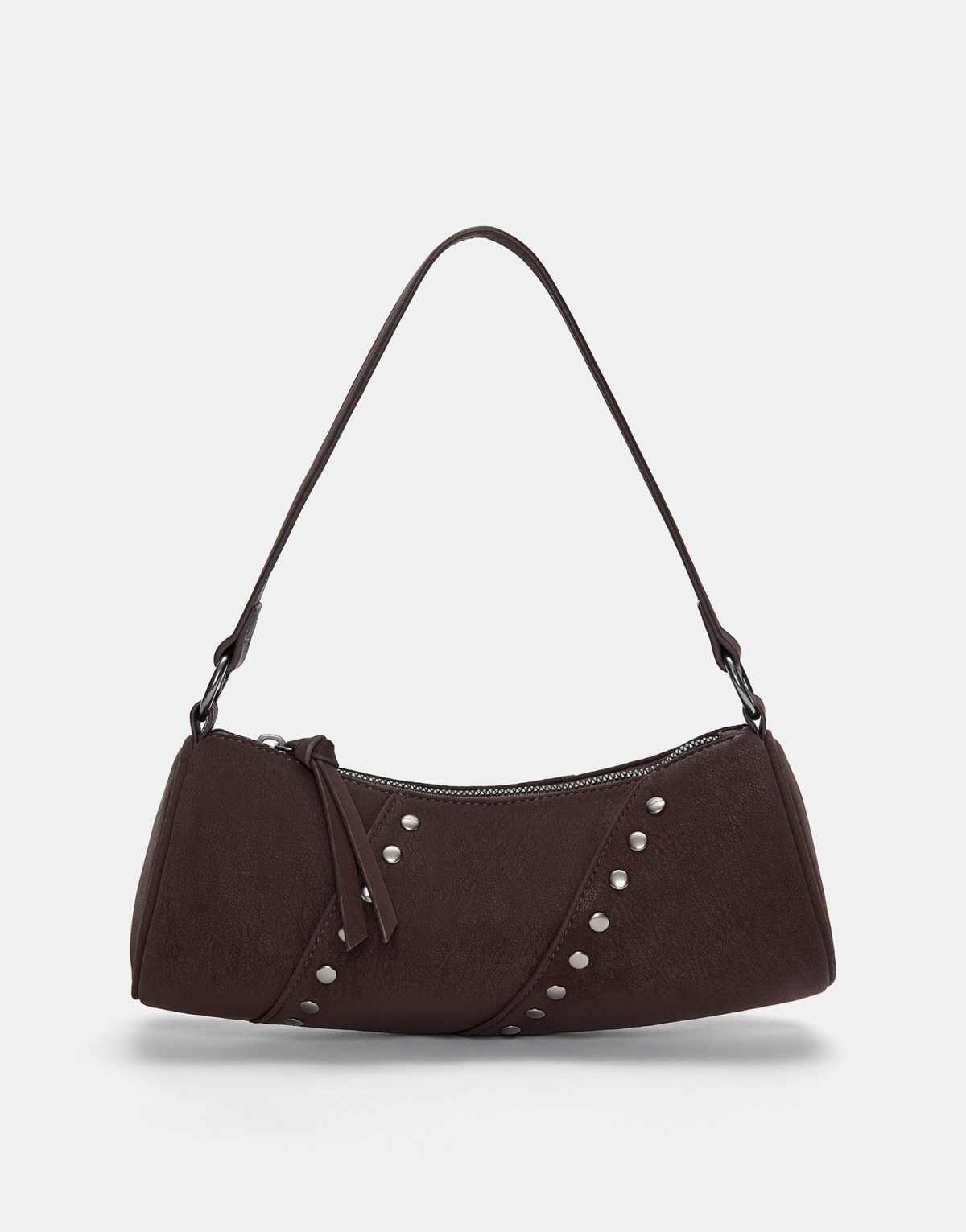 Pull&Bear studded shoulder bag in brown