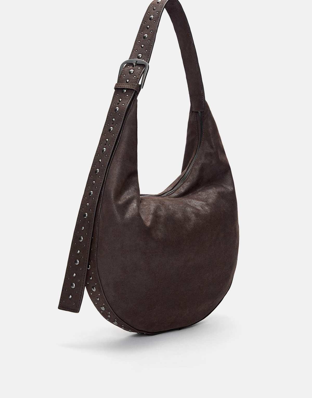 Pull&Bear Studded shoulder bag in brown