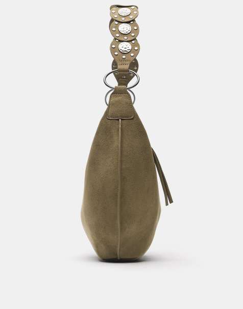 Pull&Bear Studded shoulder bag in khaki - view 1