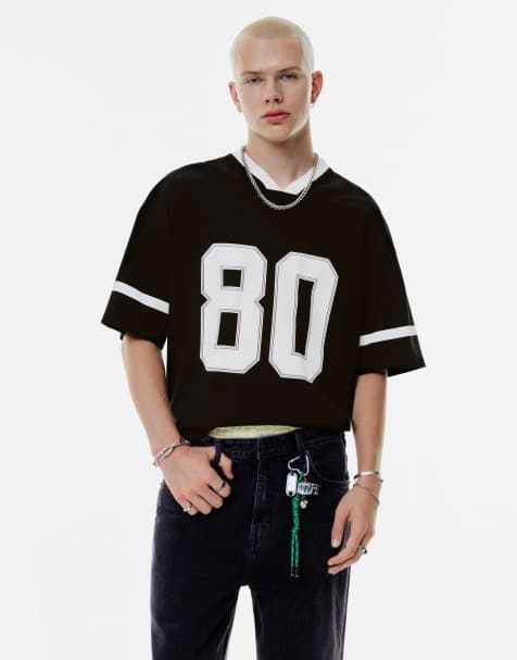 Pull&Bear Stwd 80 hockey t-shirt in black