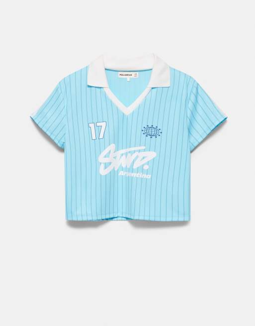 Pull&Bear Stwd argentina football polo in pale blue, 3 of 4