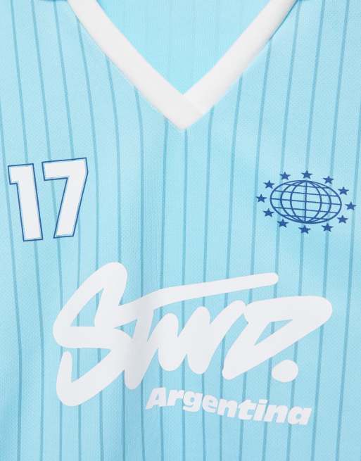 Pull&Bear Stwd argentina football polo in pale blue, 4 of 4