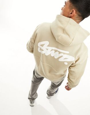 Pull&Bear stwd back printed hoodie in beige - ASOS Price Checker