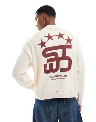 stwd back printed knitted sweater in white