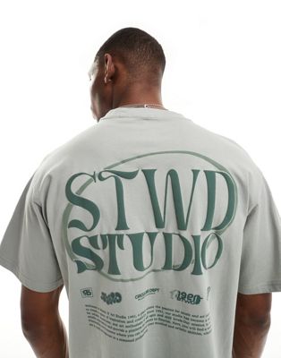 Pull&Bear STWD back printed t-shirt in green