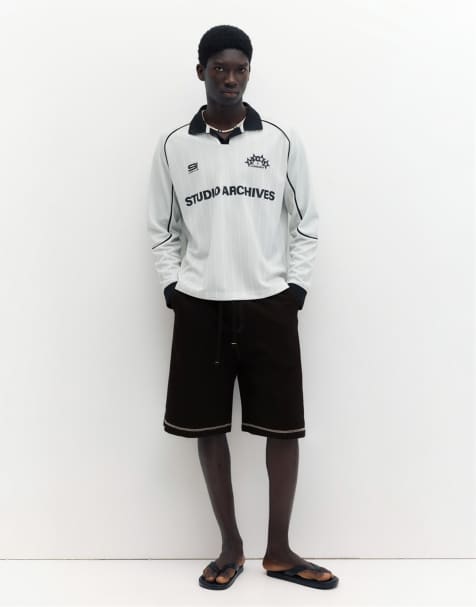 Pull&Bear - Stwd - Bermuda joggers neri con cuciture - view 1