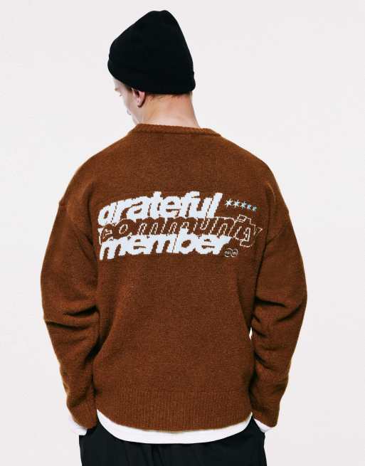Pull&Bear Stwd bestickter Pullover in Braun mit Wolle, 2 von 6