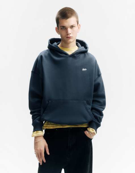 Pull&Bear – STWD – Blå huvtröja med broderad logga - view 1