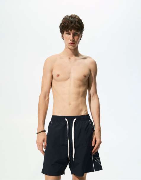 Pull&Bear Stwd board shorts with side stripes in black - view 1